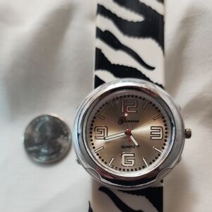 Geneva Black and White Animal Print Watch Slap Band